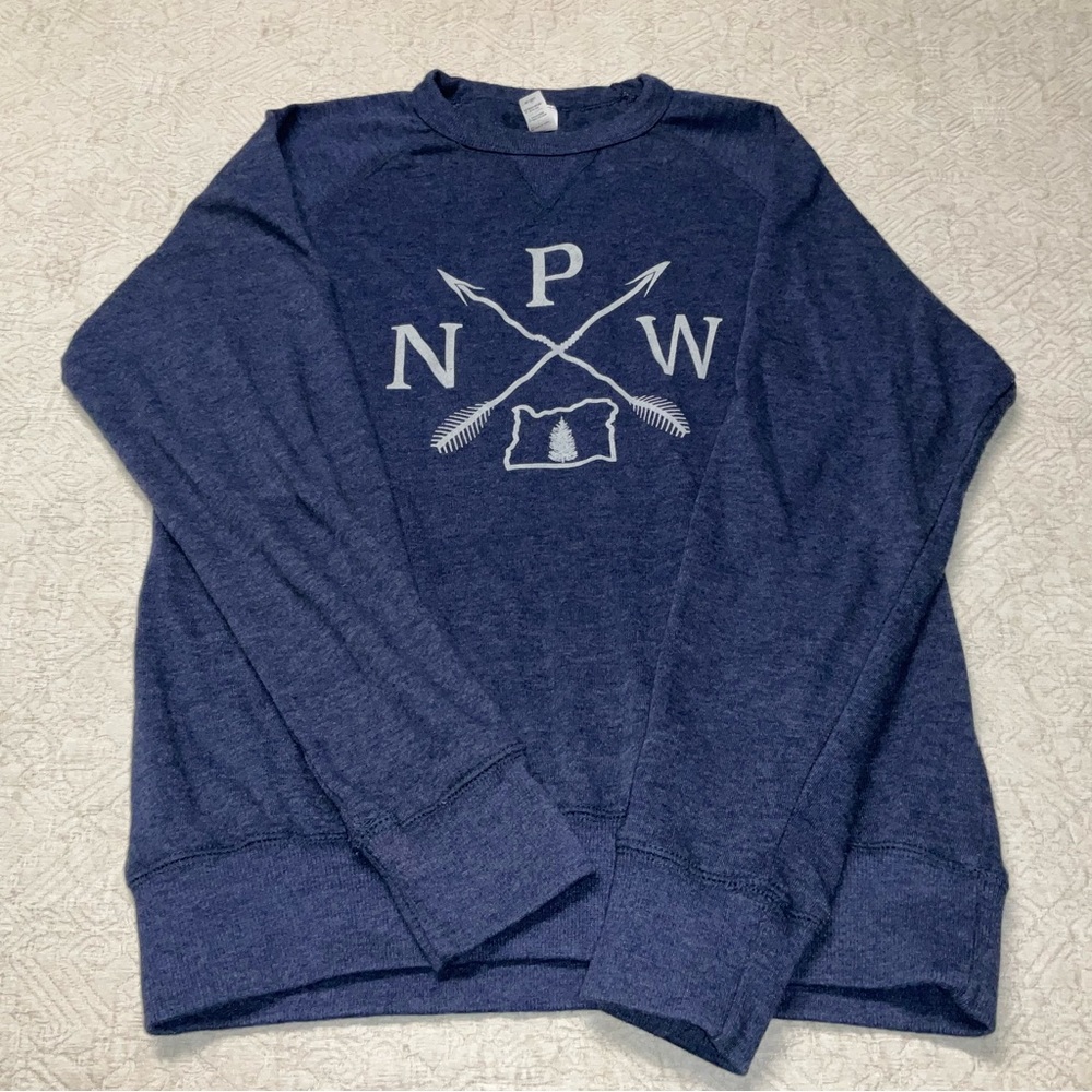SMART Blanks PNW Oregon mens Small Heather Blue LS Crew Neck Sweatshirt